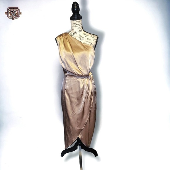 Baltic Born Celia One Shoulder Champagne Midi Event Dress, Medium - Picture 4 of 8